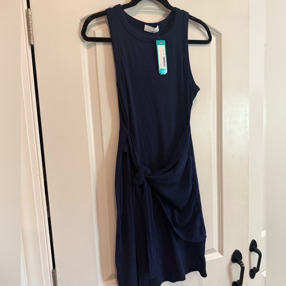 Heatherly Navy Sleeveless Dress with Knot Detail